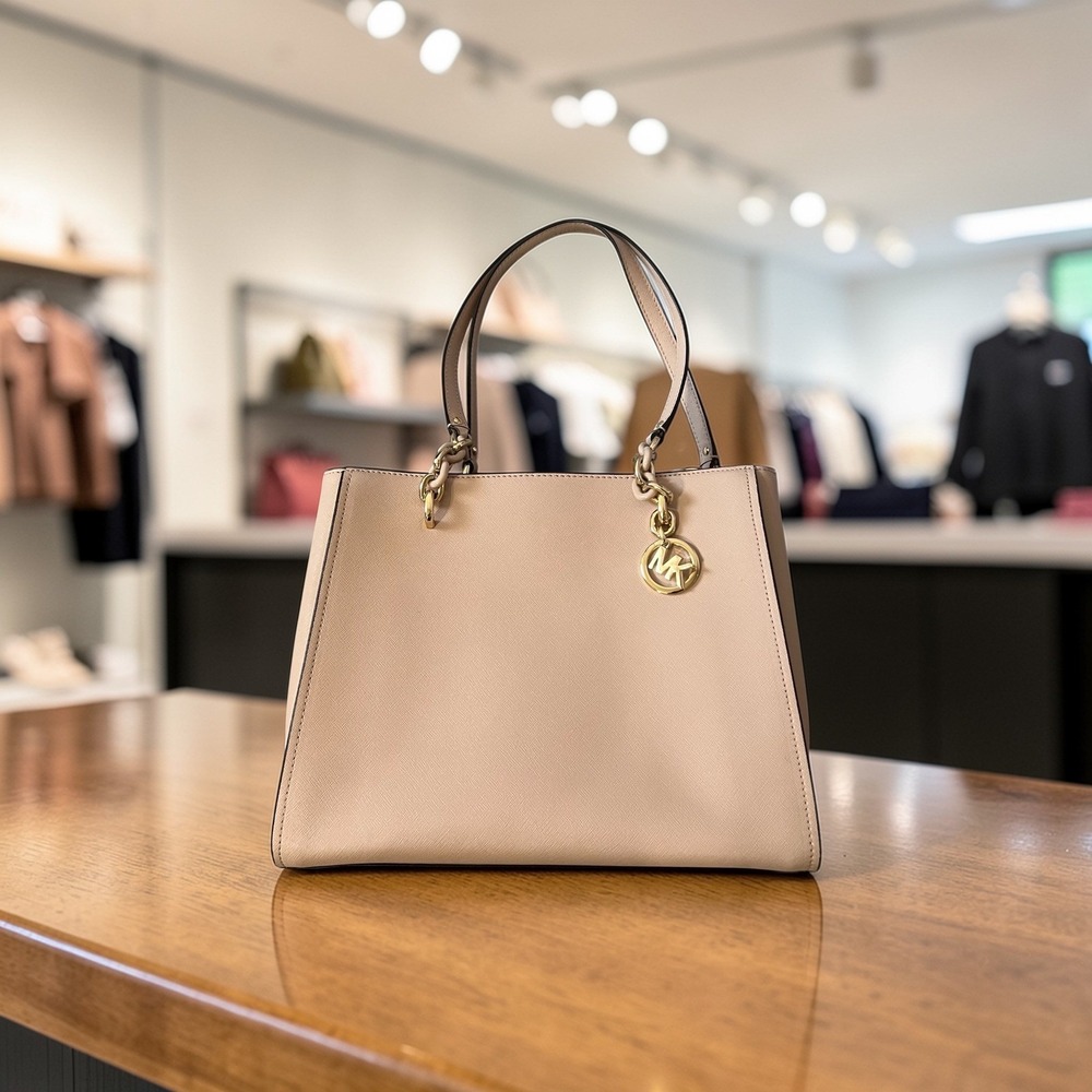 Michael Kors Cynthia Tote Women Large Pink Excellent Saffiano Leather Gold Chain - Picture 2 of 10